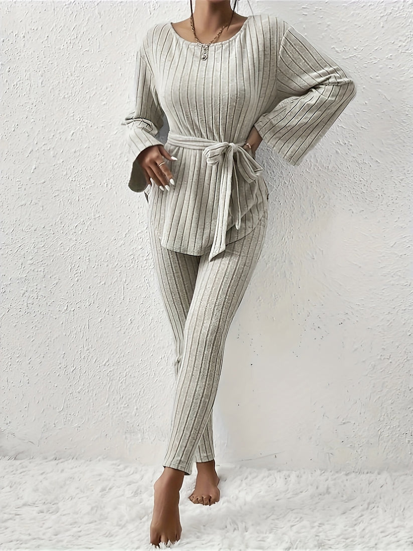 set voor dames – Kianna | Stijlvolle Geribbelde Tweedelige Set