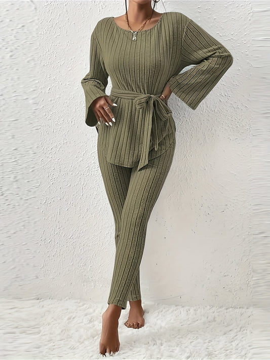 set voor dames – Kianna | Stijlvolle Geribbelde Tweedelige Set