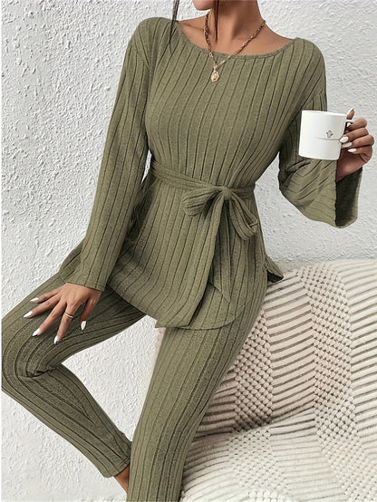 set voor dames – Kianna | Stijlvolle Geribbelde Tweedelige Set