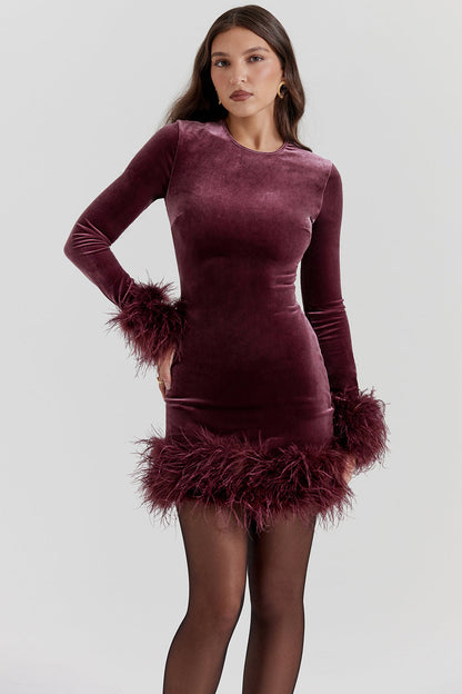 Leony | Fluwelen Mini-Jurk met Veren - Fashion Lab