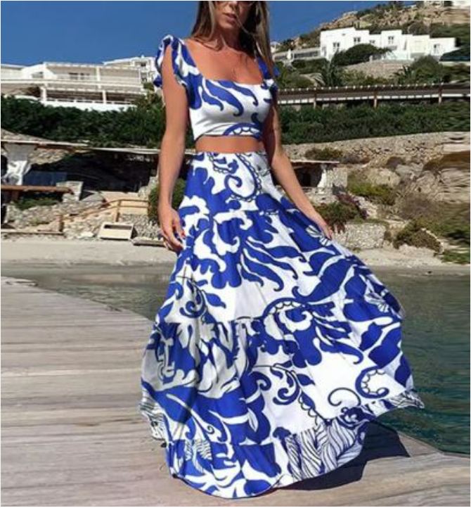 set voor dames – Melis | Elegante Tweedelige Zomerset Met Boho Print