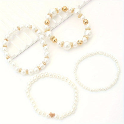 Mich | Stijlvolle Set van 4 Armbanden met Kunstparels - Fashion Lab