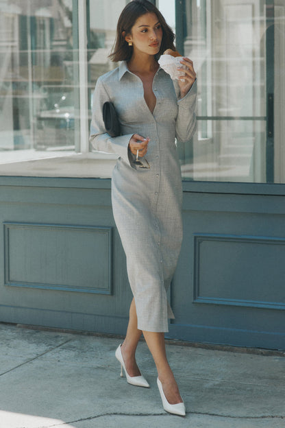Jurk voor dames – Nisa | Getailleerde Shirt Midi Jurk