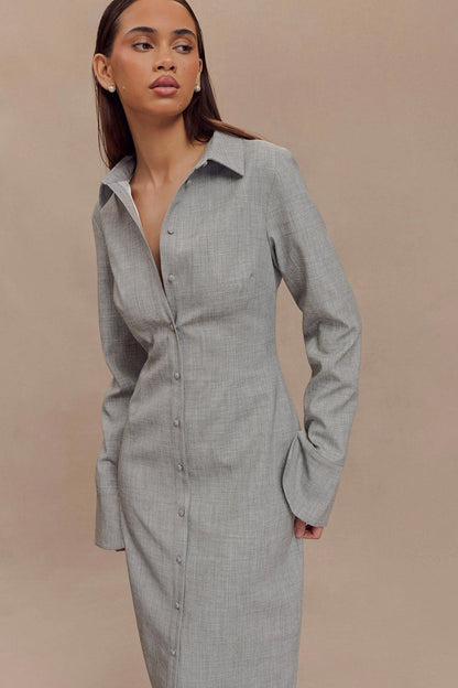 Jurk voor dames – Nisa | Getailleerde Shirt Midi Jurk
