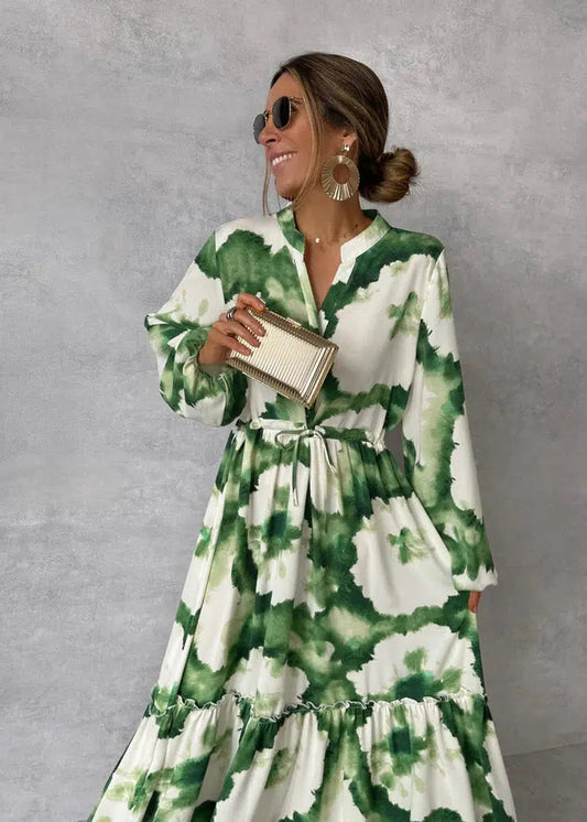 Odette | Groene Maxi Jurk Lange Mouwen - Fashion Lab