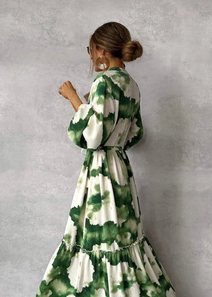 Odette | Groene Maxi Jurk Lange Mouwen - Fashion Lab