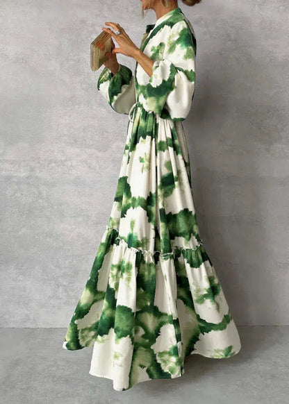 Odette | Groene Maxi Jurk Lange Mouwen - Fashion Lab