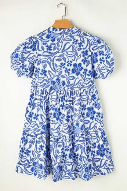 Paige | Blauwe Bloemenprint Jurk - Fashion Lab