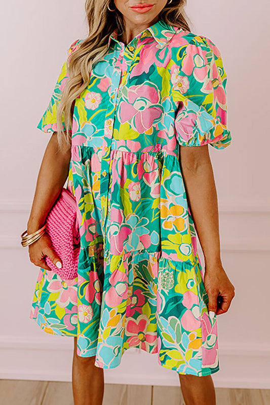 Paloma | Jurk Met Bloemen En Pofmouwen - Fashion Lab