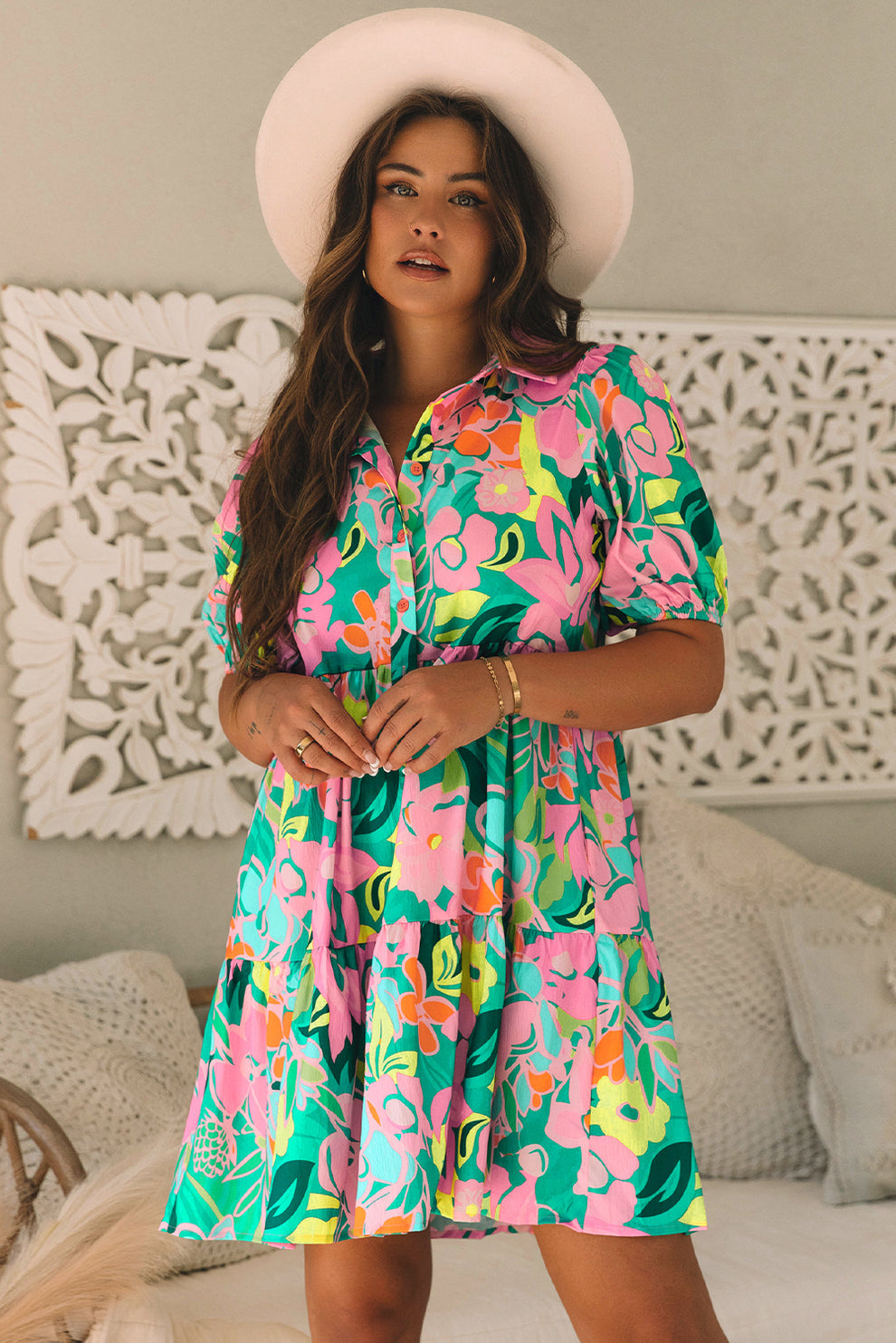 Paloma | Jurk Met Bloemen En Pofmouwen - Fashion Lab