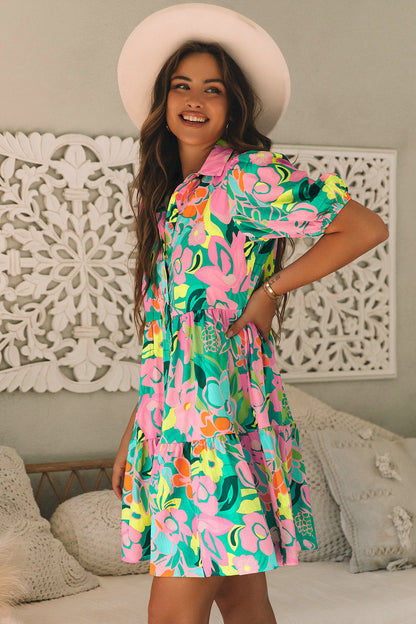 Paloma | Jurk Met Bloemen En Pofmouwen - Fashion Lab