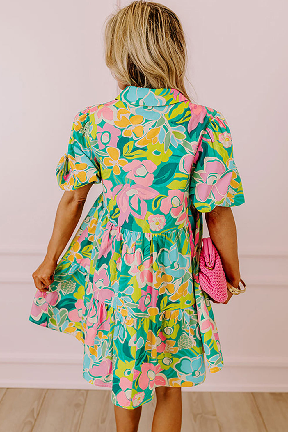Paloma | Jurk Met Bloemen En Pofmouwen - Fashion Lab