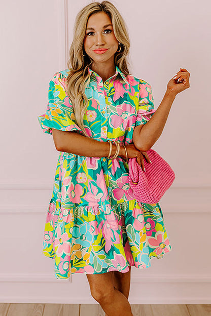 Paloma | Jurk Met Bloemen En Pofmouwen - Fashion Lab