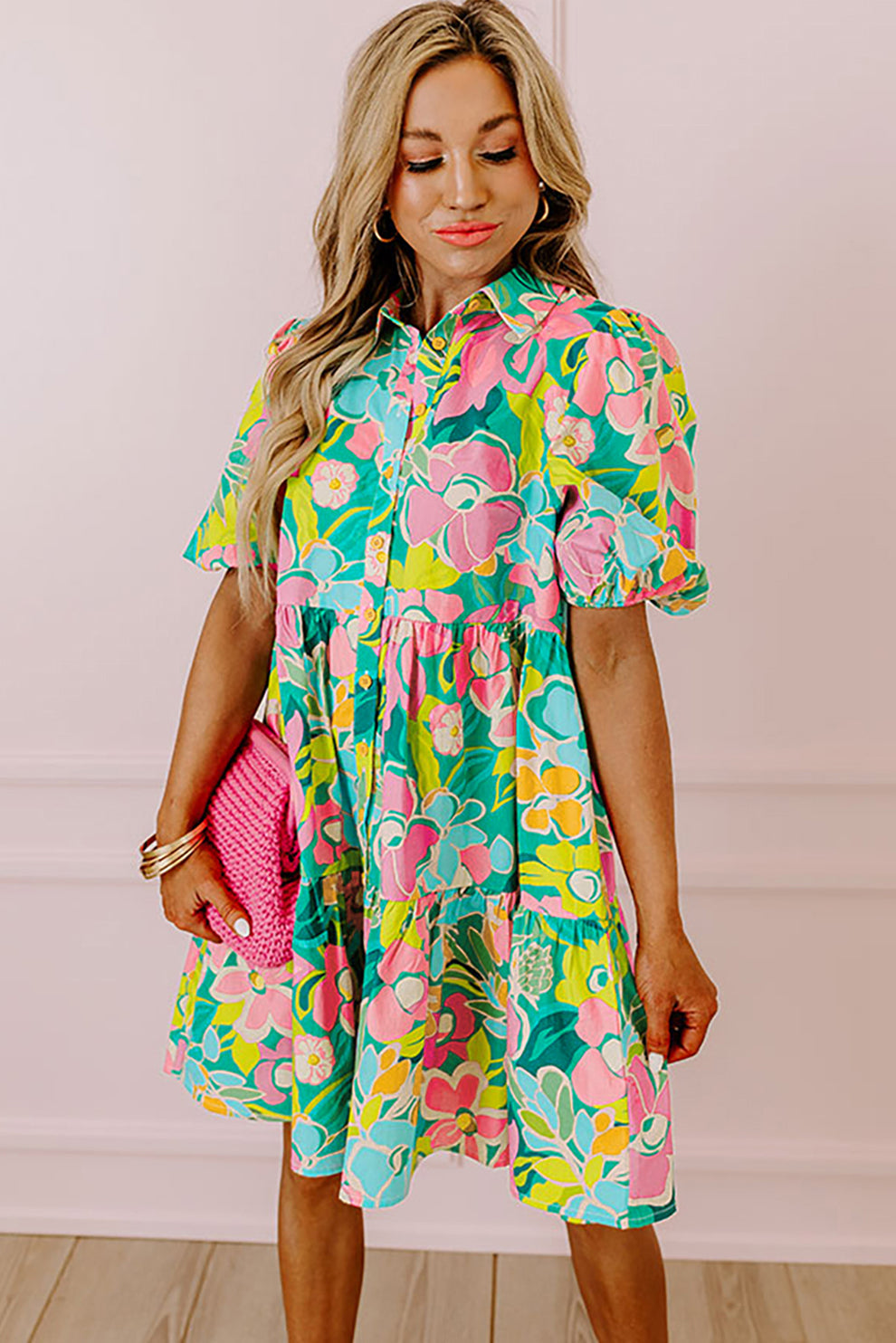 Paloma | Jurk Met Bloemen En Pofmouwen - Fashion Lab
