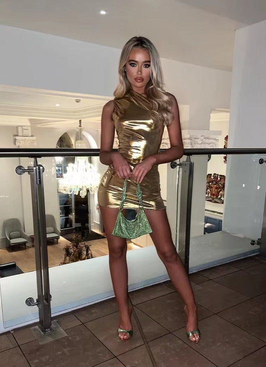 Jana | Goudkleurige Metallic Jurk - Fashion Lab