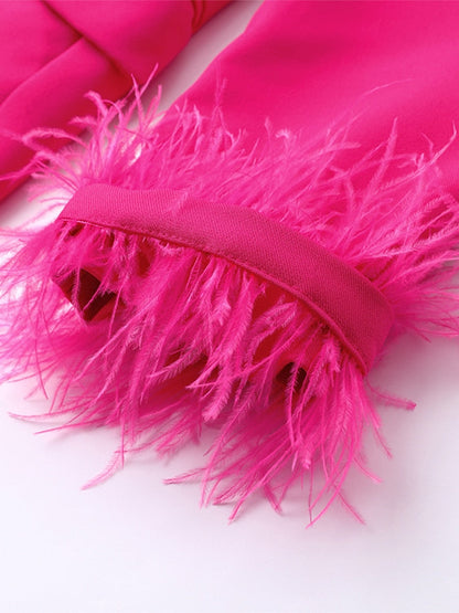 Vivien | Roze pak met veren - Fashion Lab