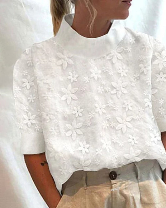 Sonya | Met geborduurde effen opstaande kraag - Fashion Lab