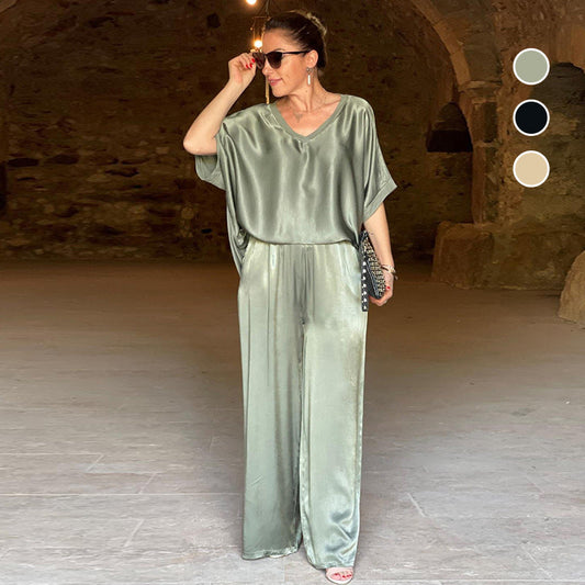Set voor dames – Tyrell | Elegante Oversized Tweedelige Set Met V-Hals