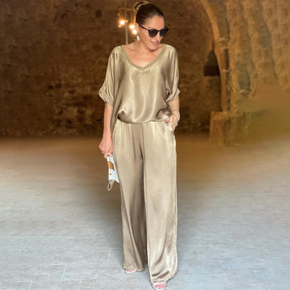 Set voor dames – Tyrell | Elegante Oversized Tweedelige Set Met V-Hals