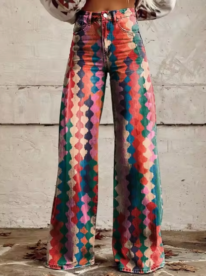 Broek voor dames – Vina | Stijlvolle Hoge Taille Broek met Unieke Prints