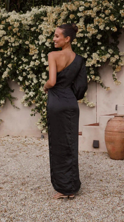 Xyza | Satijnen Maxi-jurk met één Schouder - Fashion Lab
