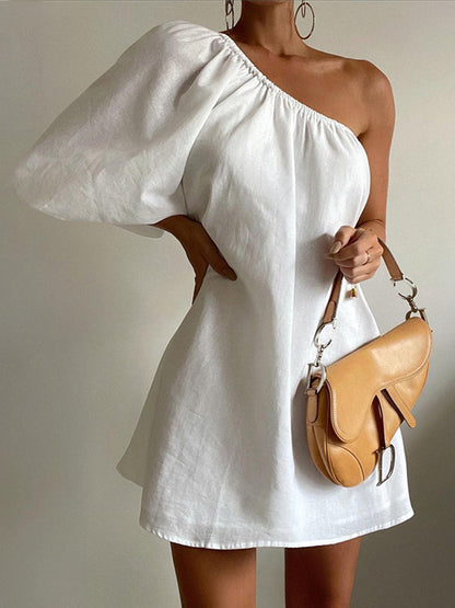 Zanna | Katoen Linnen One Sleeve Korte Jurk - Fashion Lab