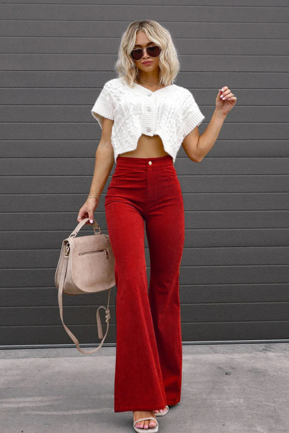 broek voor dames – Zariam | Casual Grijze Hoge Taille Uitlopende Broek Met Verstelbare Tailleband Voor Vrouwen