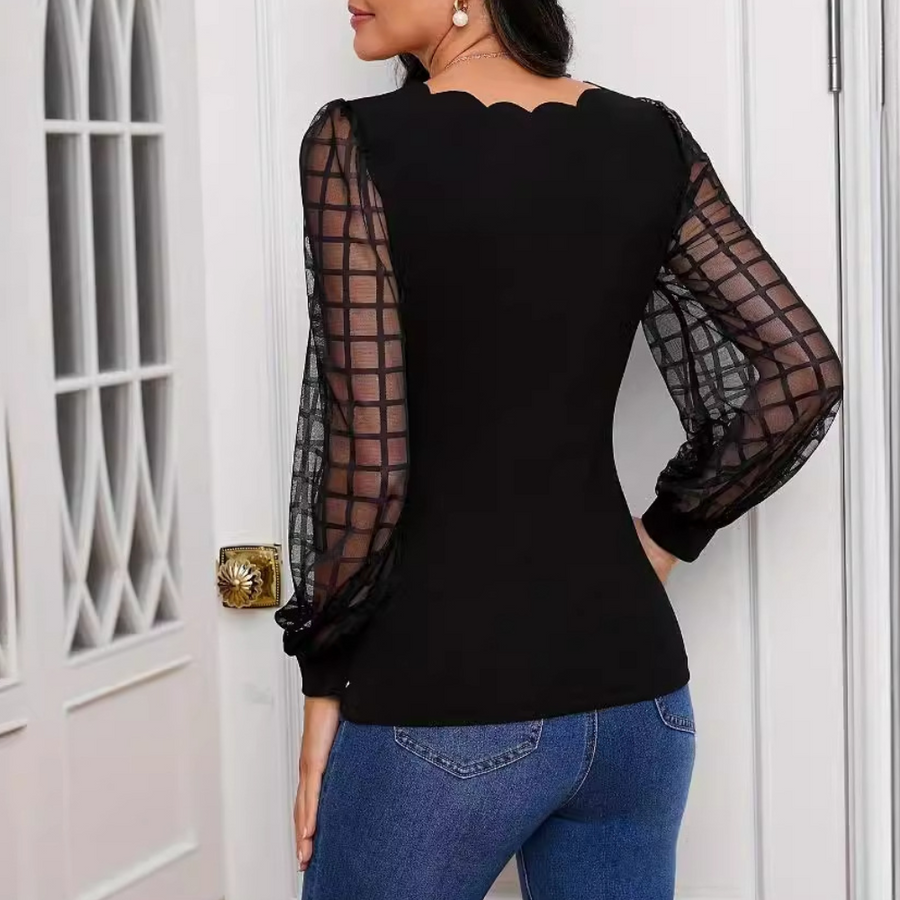 Ria | Mesh Top met Transparante Mouwen - Fashion Lab