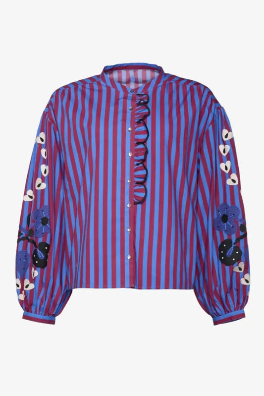 Stephanie | Gestreepte Blouse Met Borduursels - Fashion Lab