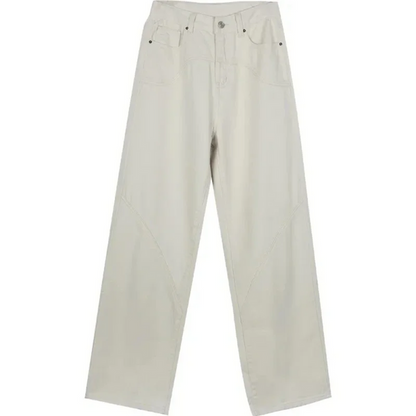 broek voor dames – Zinnia | Casual Beige Lage Taille Loose Fit Uitlopende Broek Voor Vrouwen